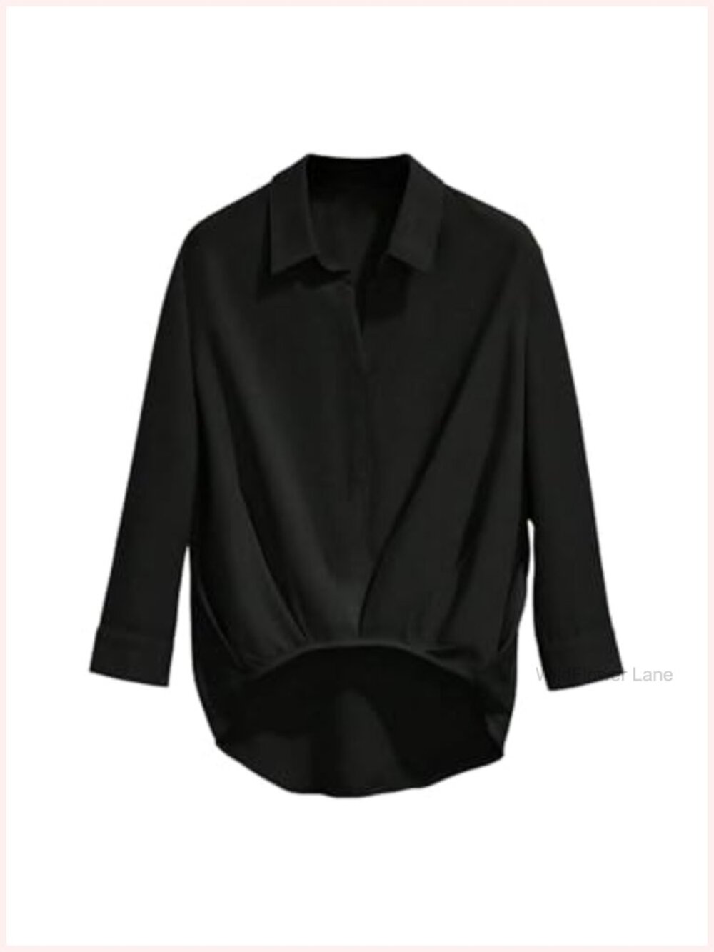 Asymmetrical Pleated Blouse 3/4 Sleeve V Neck High Low Work Top